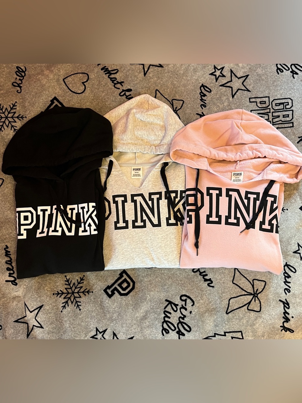 PINK Victoria's Secret Women’s Medium, hoodie bundle in Black, Gray and Pink